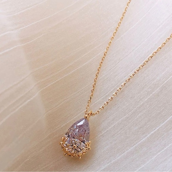 Faux Teardrop Crystal Charm Necklace - Picture 1 of 3